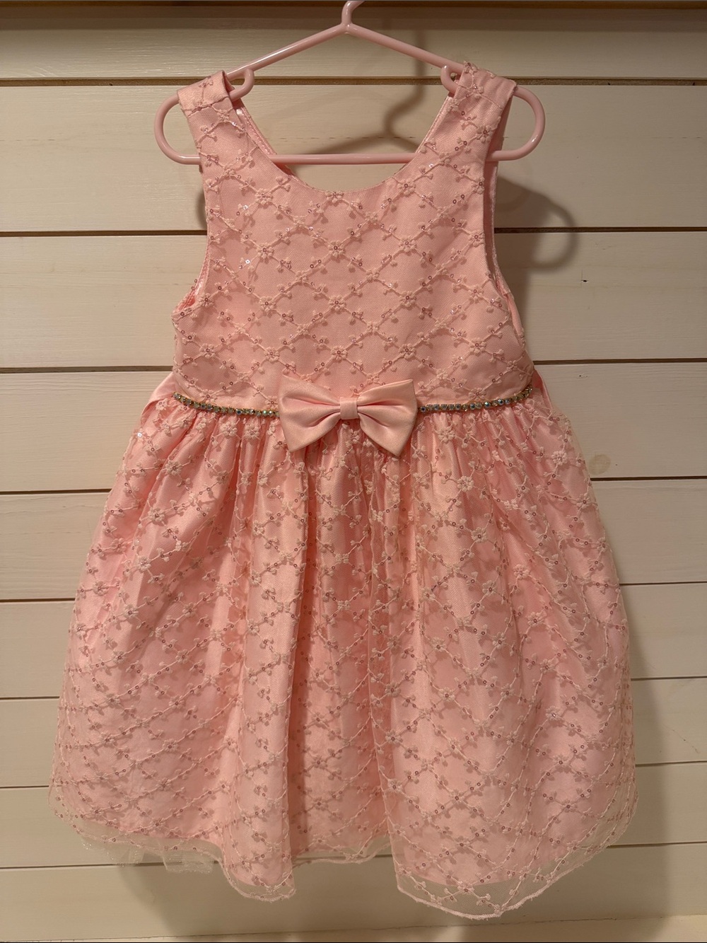 Girls' American Princess Pink Bow Lace Party Dress